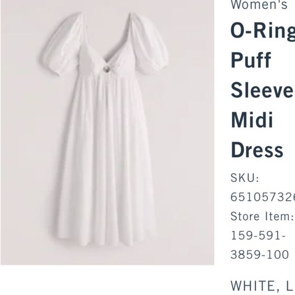 Abercrombie & Fitch O Ring Puff Sleeve Midi Dress- NWT - Picture 1 of 7